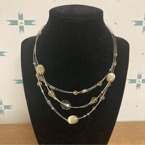 $1 Silvertone Wire & Clear Amber-tone Beads Necklace 15-17” (BUNDLE ONLY)